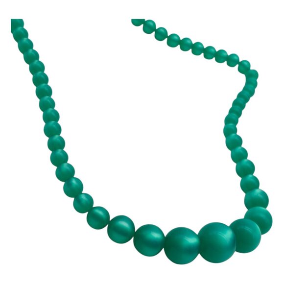 Vintage Green Lucite Moonglow Women's Necklace 15" Graduated Bead Bow Clasp Y4 - Picture 5 of 8